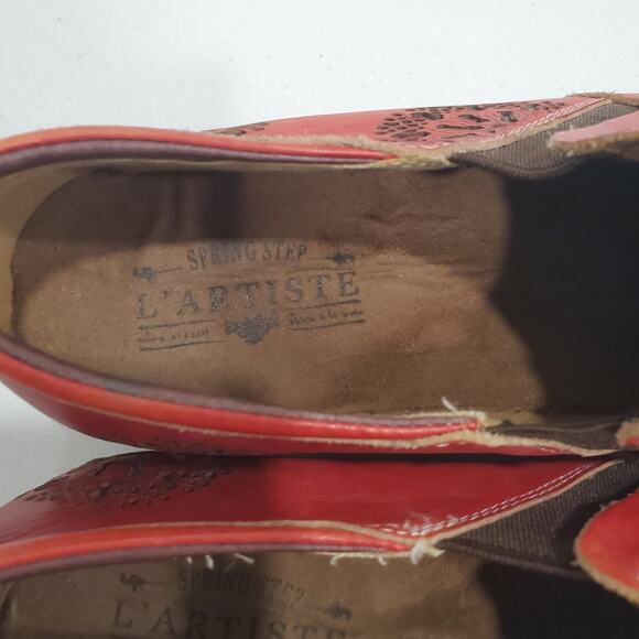 Spring Step L'Artiste Yanni-Ro Shoes Womens Size 40 EU Red Leather Wedge Slip On - Picture 3 of 11